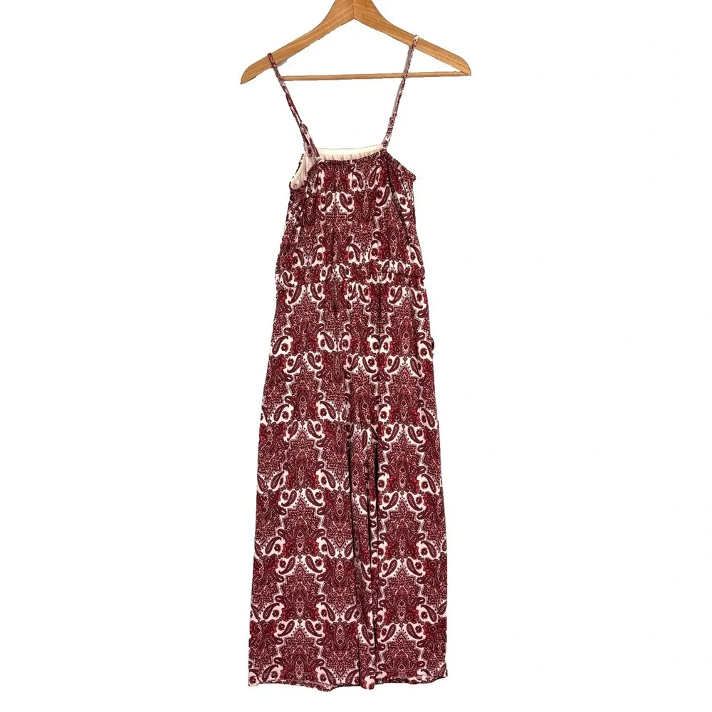 Maurices‎ Pink Paisley Print Sleeveless Tie Waist Cropped Wide Leg Jumpsuit Sz S